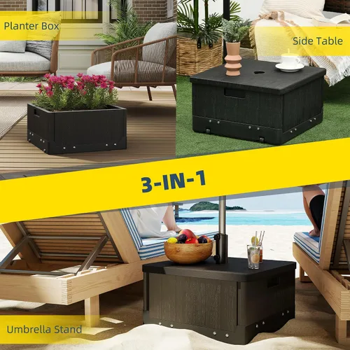 Miniatura 4 de Outsunny Base de sombrilla para exteriores 2 en 1, maceta con orificio de drenaje, capacidad de 175 libras, resistente, rellenable, con ruedas