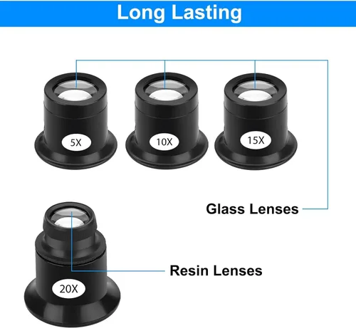 Miniatura 3 de 4 lupas de relojero, 5 x 10 x 15 x 20 X, lupa de monóculo, lupa de bucle para joyeros, lazo de lupa, lupa de joyería monocular para reparación de 4