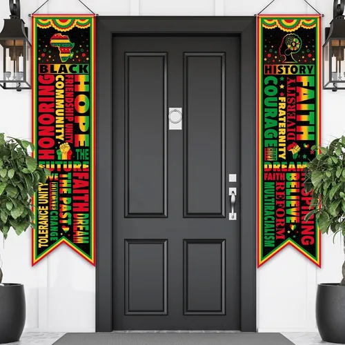Blulu 2 pancartas negras para puerta del mes de la historia, decoraciones para el aula, letrero de porche afroamericano, cartel inspirador de