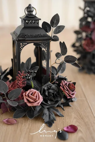 Miniatura 2 de Ling's moment Paquete de 6 guirnaldas de flores artificiales de 2 pies, farol negro y burdeos, centros de mesa de flores, decoración de pasillo