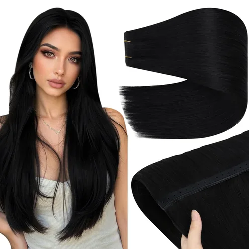 YoungSee Extensiones de cabello humano de trama de mariposa de 2.32 onzas, 16 pulgadas, color negro azabache, extensiones de trama de agujero de