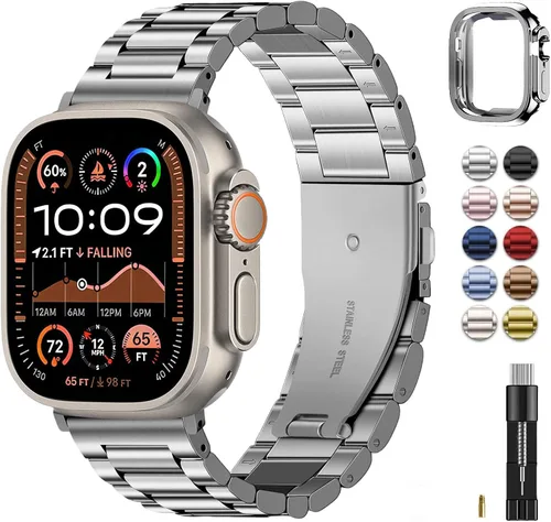 Miniatura 17 de Fullmosa Banda de Metal Compatible con Correas de Apple Watch de 1.61, 1.58, 1.5, 1.81, 1.93, 1.77, 1.73, 1.65 pulgadas, Correa iWatch con Estuche