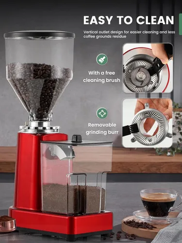 Miniatura 6 de Huanyu Molinillo de café de rebabas planas con 19 ajustes de molienda a granel, molinillo de granos de café eléctrico ajustable de gran capacidad