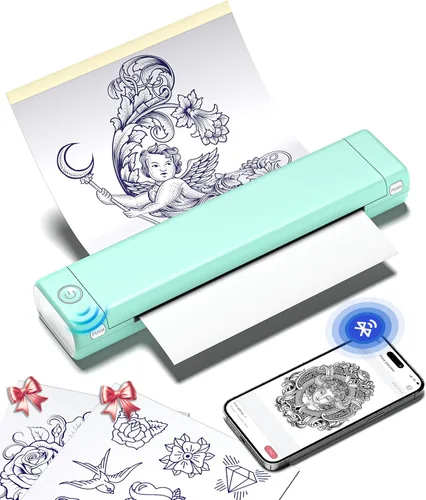 Miniatura 11 de Phomemo Impresora de plantilla de tatuaje, impresora térmica inalámbrica M08F con 10 piezas de papel de transferencia, compatible