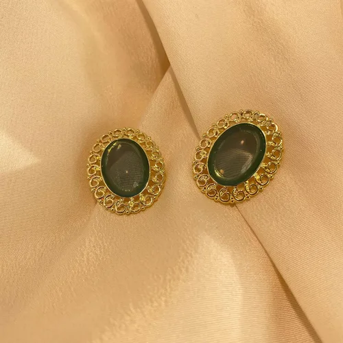 Miniatura 2 de Pendientes vintage ovalados con borde dorado para mujeres y niñas