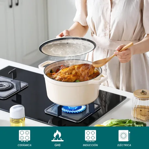 Miniatura 3 de vancasso Horno holandés de hierro fundido, olla redonda de 6 cuartos de galón con tapa y asas dobles, revestimiento de esmalte antiadherente