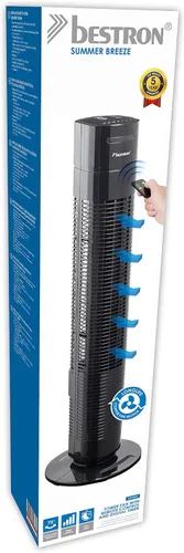 Miniatura 7 de Bestron Tower fan with swivel function, timer and remote control, height: 78 cm, Summer Breeze, 35 watts, black