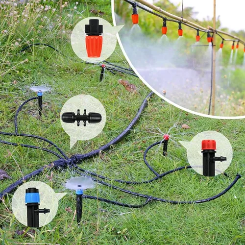 Miniatura 7 de Kit automático de riego por goteo para invernadero, patio y jardín - Sistema de riego de micro nebulización con boquillas ajustables, temporizador