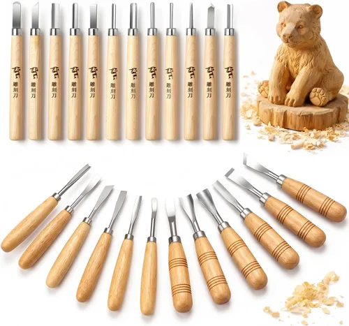 WAYCOM Juego de cuchillos de madera de 24 piezas, kit de tallado de madera, juego de cinceles profesional, incluyendo pequeño, medio, tamaño grande