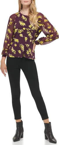 Miniatura 2 de Calvin Klein Blusa de gasa con estampado de manga poof para mujer