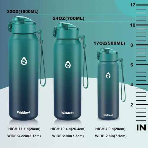 Miniatura 5 de WEMEET Botella de agua de 32 onzas con popote extraíble y tapa de boquilla, dos maneras de beber, botella de agua aislada de acero inoxidable 18/10