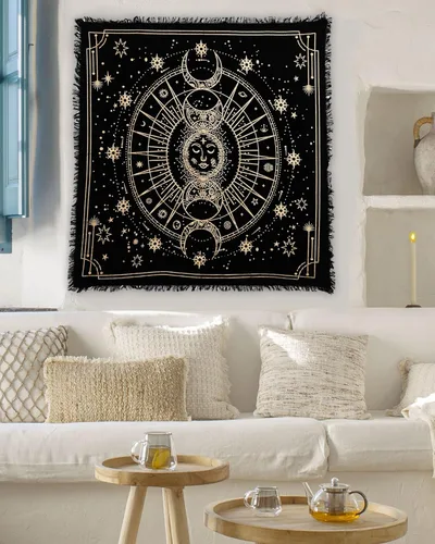 Miniatura 4 de Indian Consigners Paño de Altar de Fases Lunares Tarot Celestial Cubo Cuadrado Colgante de Pared Mantel para Lugares Sagrados Decoración del Hogar