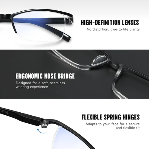 Miniatura 5 de Paquete de 3 lentes de lectura para hombres, lectores rectangulares de bisagra de resorte para hombres y mujeres con bloqueo de luz azul