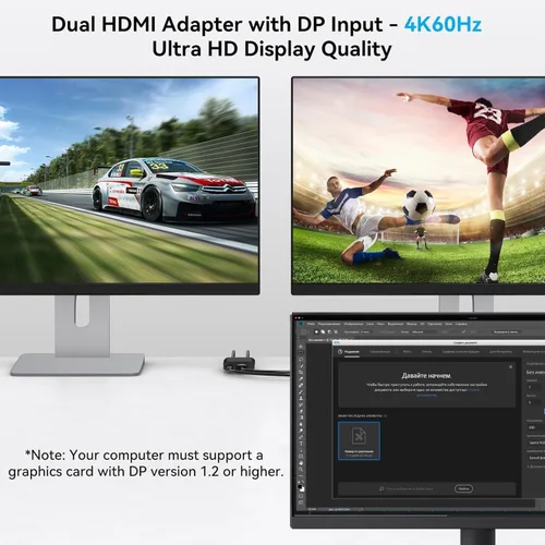 Miniatura 5 de Displayport a divisor HDMI dual extendido para pantalla doble 4K @60Hz puerto de pantalla a 2 adaptador HDMI para tarjetas gráficas de computadora