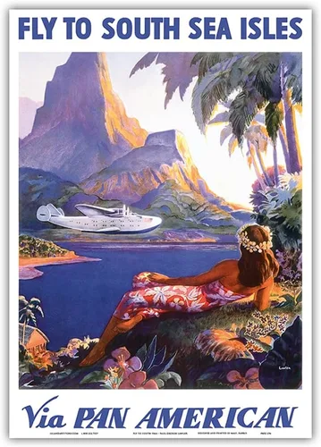 Miniatura 11 de Fly to South Seas Isles via Pan American Airways (PAA) Hawaii - Póster vintage de viaje de aerolínea por Paul George Lawler c.1940s - Impresión