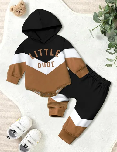 Miniatura 8 de Ropa para bebé niño, bloque de color, sudadera con capucha de gran tamaño, mameluco, pantalones largos, conjunto de trajes de otoño e invierno
