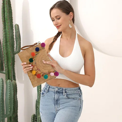 Miniatura 2 de YYW Bolso de paja con paja, bolso de hombro de paja para mujer, para verano, playa, crucero, sobre, embrague, bolsa de rafia