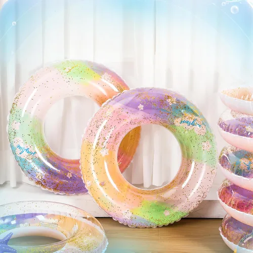 Miniatura 5 de Wettarn Flotadores inflables de piscina, 8 unidades, tubos de natación para niños, tubos de piscina con purpurina interior de lentejuelas, tubo