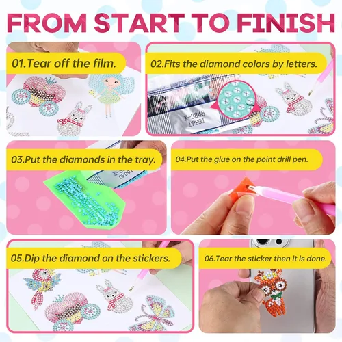Miniatura 6 de Cymbana Kits de pintura de diamantes para niños, 18 piezas de calcomanías de arte de gemas de princesa y su amigo para niños de 6 a 8 a 12 años