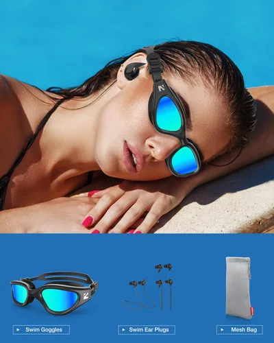 Miniatura 7 de ZIONOR G1 Lite - Gafas de natación polarizadas con 3 pares de tapones para los oídos, gafas de natación con protección UV antivaho para adultos, A3