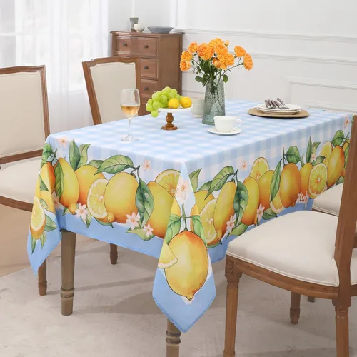 Miniatura 2 de Romanstile Mantel rectangular de verano, diseño de búfalo con flores de limón, a cuadros, resistente a las manchas, para cenas, fiestas, pícnics
