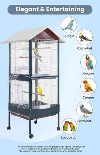 Miniatura 2 de Garvee Jaula para pájaros, jaula para pájaros extra grande de 66 pulgadas de alto, con bandeja extraíble, techo impermeable, fácil de limpiar