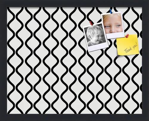 Miniatura 202 de PinPix Tablero de anuncios de corcho de 13 x 13 pulgadas. Este tablero decorativo enmarcado viene con diseño de ondas en blanco y negro y un marco