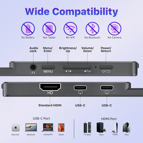 Miniatura 7 de VisionOwl Monitor portátil para laptop, IPS USB-C HDMI segundo monitor de viaje para MacBook Pro Air, PC, PS5, Xbox, segunda pantalla portátil