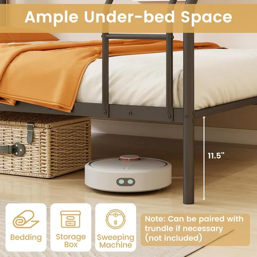 Miniatura 8 de Giantex Literas de metal tamaño individual sobre matrimonial, litera resistente para adolescentes y adultos con escalera y barandillas, litera
