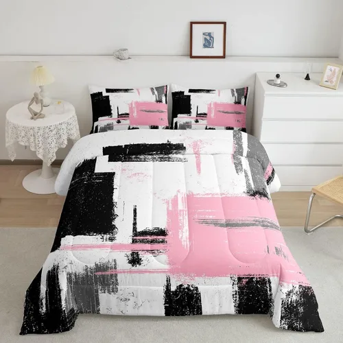 Miniatura 28 de Feelyou Edredón Abstracto Juego de edredón de arte abstracto moderno para niños y niñas, color morado, azul, negro, juego de ropa de cama para Multi