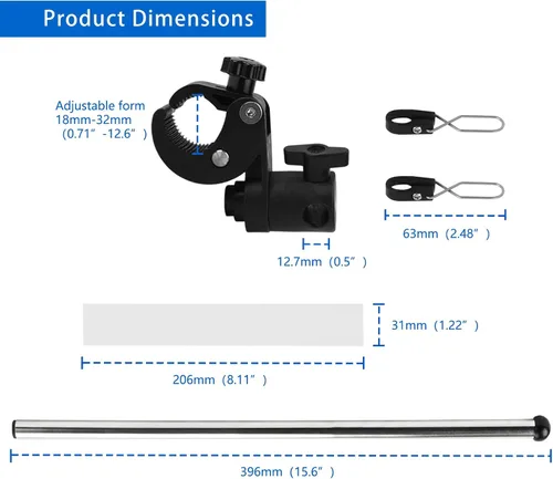 Miniatura 4 de Mástil universal para bandera de barco, abrazadera ajustable de acero inoxidable 316, kit de poste de bandera de barco con montaje en riel sin