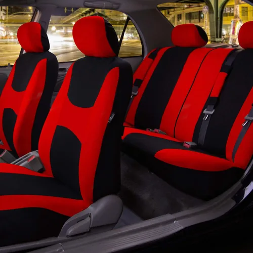 Miniatura 2 de TLH Light & Breezy - Juego completo de fundas de asiento de tela plana, compatible con la bolsa de aire de seguridad, con cubierta de volante, Rojo