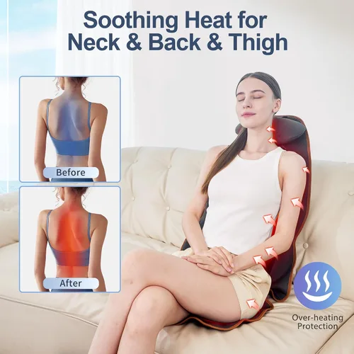 Miniatura 3 de SLOTHMORE Cojín de asiento de masaje, masajeador de espalda de vibración con calor, almohadilla para silla de masaje con almohada ajustable