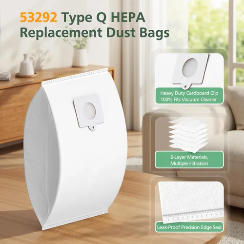 Miniatura 7 de Paquete de 10 bolsas de vacío HEPA tipo Q/C 53292 para aspiradora Kenmore 53292 81214, 81414, 81714, 21814, BC2005, BC3005, 81615, BC7005