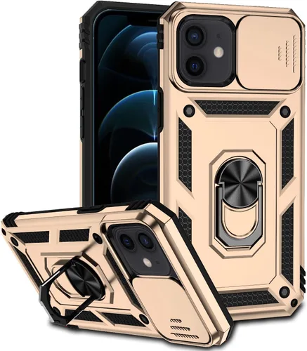 Funda para iPhone 12/12 Pro, iPhone 12/12 Pro con funda para cámara y soporte, grado militar, a prueba de golpes, resistente, con funda magnética