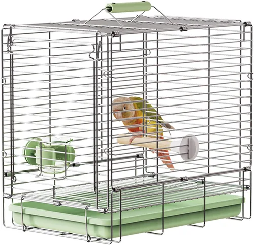 Miniatura 9 de Transportín Jaula de Viaje para Pájaros – Jaula de viaje plegable portátil de acero inoxidable 304 con recipientes de alimentación para loros