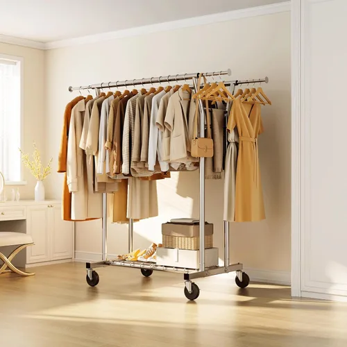 Miniatura 8 de HYSEYY Perchero de ropa resistente, perchero con ruedas para colgar ropa con estantes, carga de 700 libras, armario portátil con ruedas