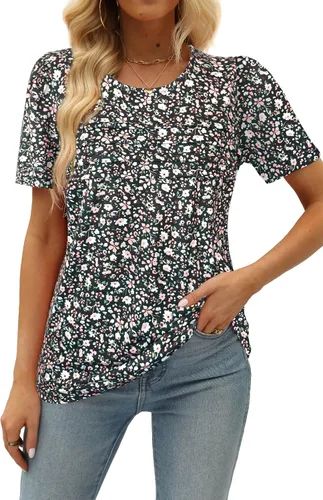 Miniatura 14 de JomeDesign - Camisetas casuales de verano para mujer, manga corta, cuello redondo, manga abullonada