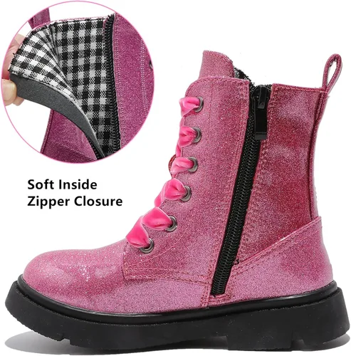 Miniatura 4 de DADAWEN Botas de tobillo con purpurina para niños y niñas, zapatos de combate impermeables con cremallera lateral para niños pequeños, niños grandes