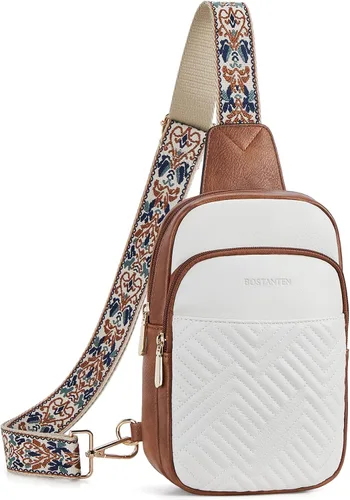 BOSTANTEN Bolso bandolera acolchado, bolsos cruzados para mujer, bolso cruzado de cuero, riñonera con correa de guitarra ajustable