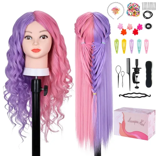 Miniatura 13 de Beauty Star Cabeza de maniquí con cabello humano 100% real, cabeza de peinado de muñeca de 18 pulgadas para práctica de trenzado y entrenamiento