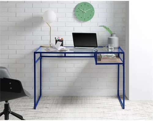 Miniatura 2 de Acme Yasin Escritorio rectangular de cristal con 1 estante en azul y transparente
