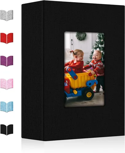 Álbum de fotos pequeño 4x6, álbum de fotos con cubierta de lino deslizable, minilibro de fotos con capacidad para 100 fotos de 4x6 con 50 hojas