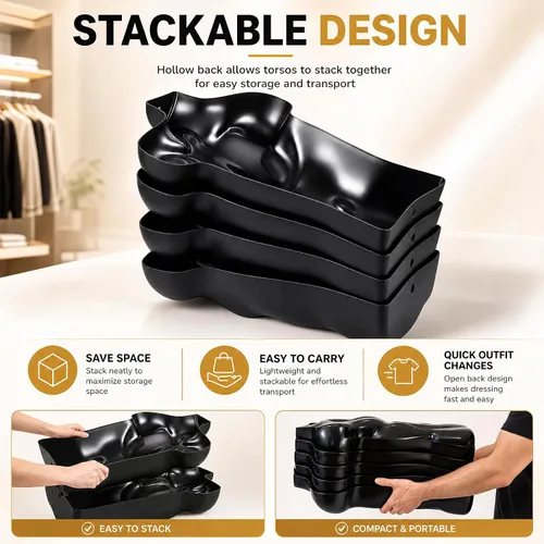 Miniatura 4 de Geetery 1 paquete de maniquí masculino de medio cuerpo con soporte y gancho para colgar, forma de vestido apilable con espalda hueca para exhibición