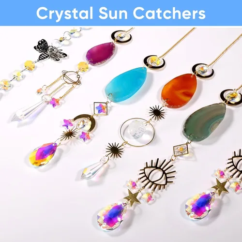 Miniatura 4 de 7 PIEZAS Atrapasoles de Cristal, Atrapasoles Colgantes con Luz de Cristales, Atrapasoles de Ventana para Interiores con Colgantes de Prisma, Rodajas