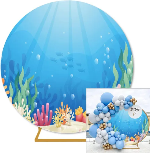 Fondo redondo de poliéster bajo el mar de 4 pies (3.9 ft) para fotografía subacuática cubierta de fondo redondo de verano tema océano azul país de
