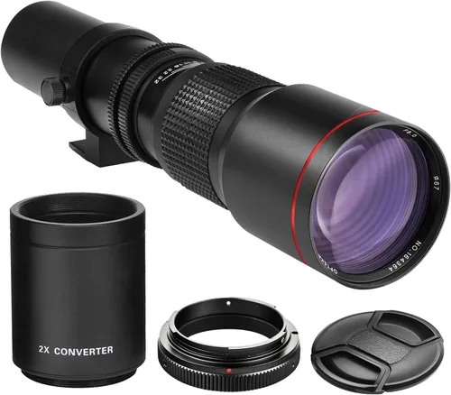 Objetivo telefoto manual de 500mm/1000mm f/8 de alta potencia para Nikon D500, D600, D610, D700, D750, D800, D810, D850, D3100, D3200, D3300, D3400,