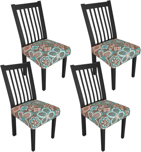 Miniatura 131 de Juego de 4 fundas elásticas para sillas de comedor, fundas para sillas de comedor con estampado floral, fundas para asientos de sillas con estampado