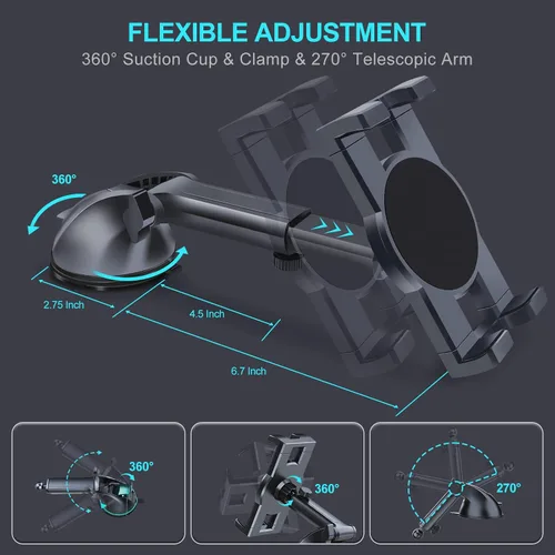 Miniatura 4 de Vadaxx Soporte para tablet de automóvil y parabrisas, soporte giratorio de 360° para iPad Pro 12.9/11/10.5/Air/Mini 6/5/4, Galaxy Tab, iPhone 16/15