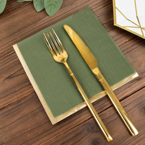 Miniatura 7 de Efavormart 50 Pack Servilletas de papel para fiestas de 2 capas suaves verde oliva con borde dorado de oro, servilletas para cenas, cócteles